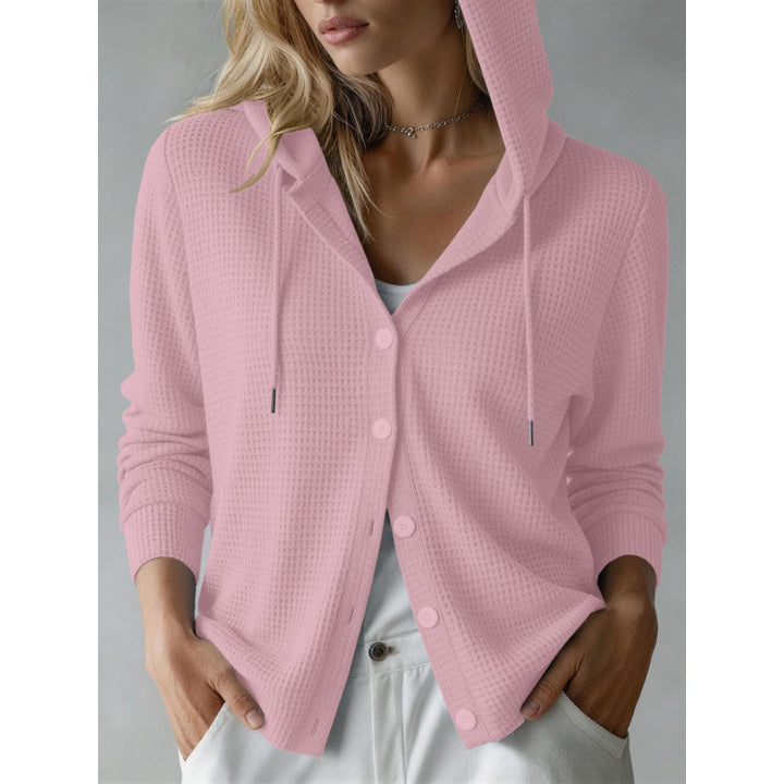 Damen Kapuzen-Strickjacke mit Waffelstruktur und Knopfleiste Drune