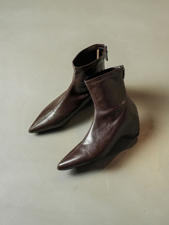 Damen Spitz zulaufende Ankle-Boots aus Glattleder mit integriertem Keilabsatz Drune