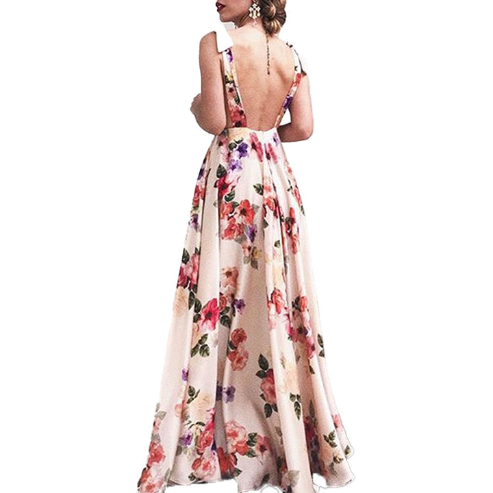 Damen Maxikleid mit floralem Design und tiefem V-Ausschnitt Drune