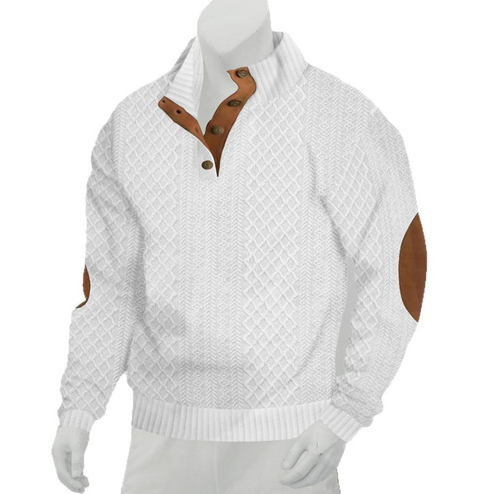 Herren nan grobstrukturierter Halfzip-Strickpullover mit kontrastreicher Knopfleiste und Ellbogenpatches Drune