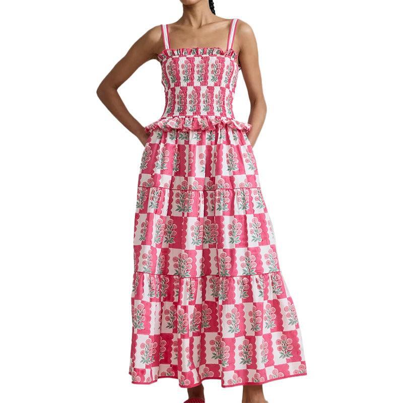 Damen Maxikleid mit Rüschendetails und floralen Mustern Drune