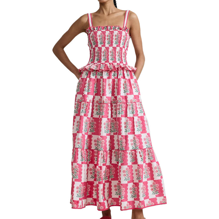 Damen Maxikleid mit Rüschendetails und floralen Mustern Drune