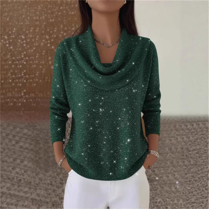Damen Glitzernder Strickpullover mit Wasserfall-Ausschnitt Drune