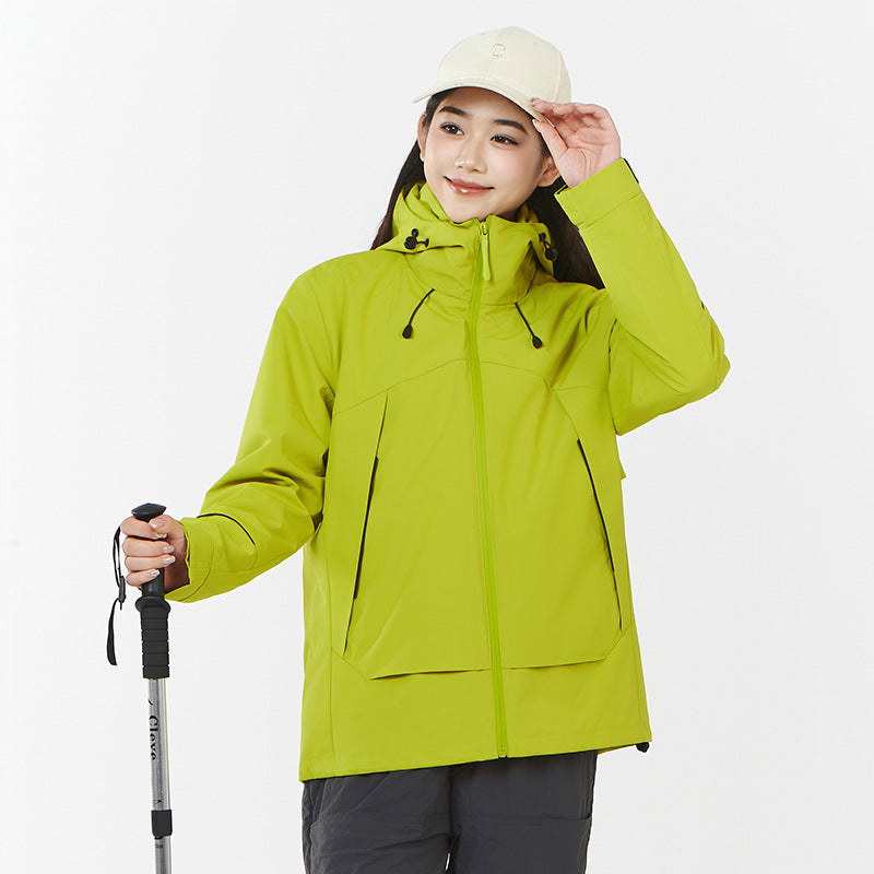 Damen Leichte wind- und wasserabweisende Softshell-Trekkingjacke mit verstellbarer Kapuze Drune