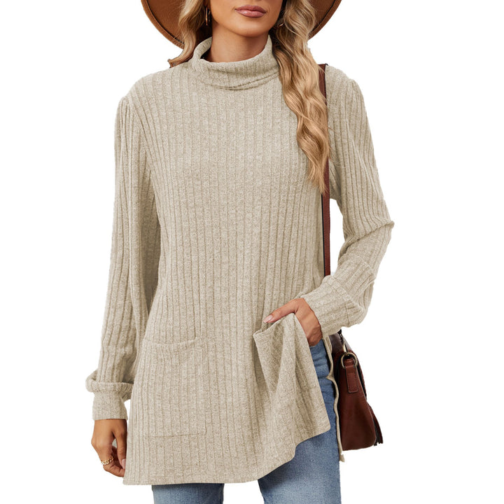 Damen elegantes Oberteil aus strukturierter Strickware mit Stehkragen und Seitentaschen Drune