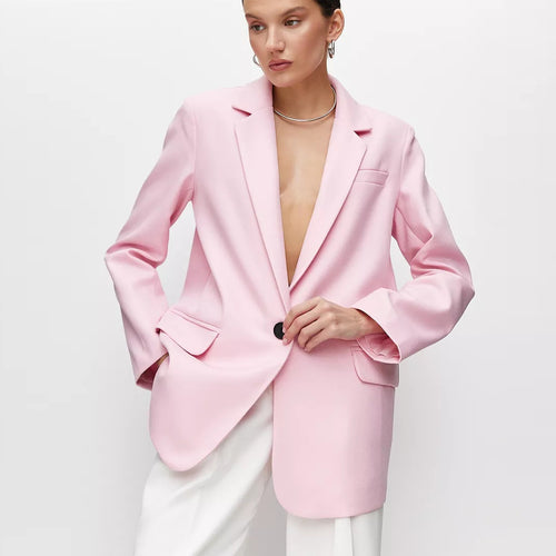Damen eleganter Oversized Blazer mit feiner Textur und minimalistischer Knopfleiste Drune