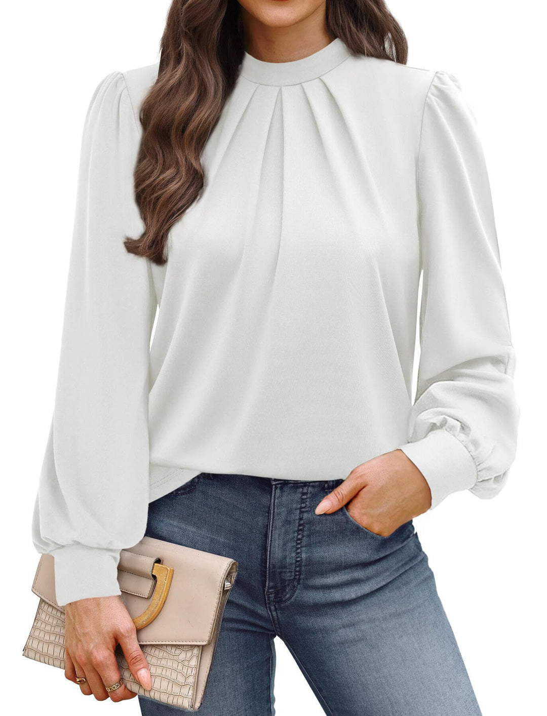 Damen elegante Bluse mit Puffärmeln Drune