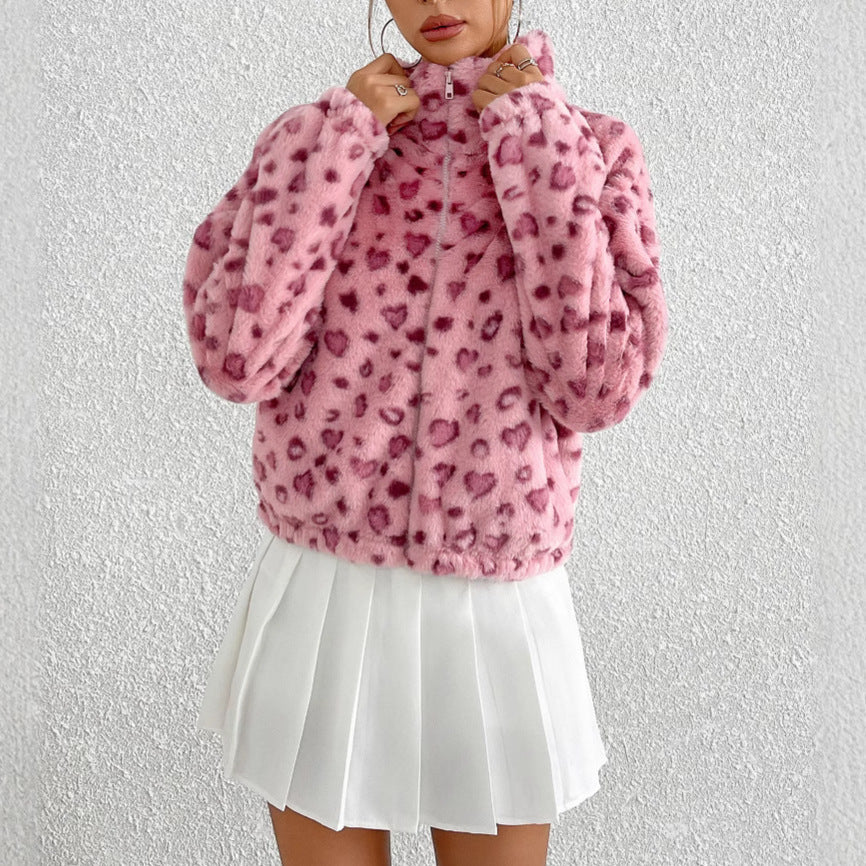 Damen Fleecejacke mit modischem Leopardenmuster Drune