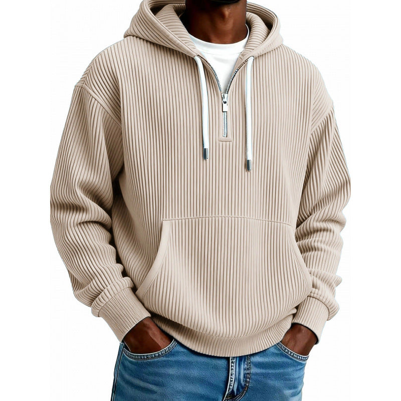 Herren Modischer Kapuzenpullover mit Reißverschluss und Rippstruktur Drune