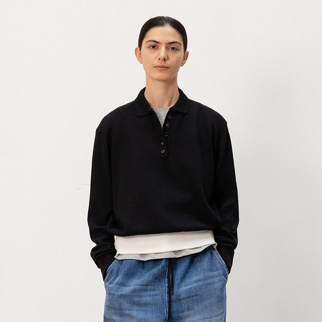 Damen lässiger Strickpullover mit Polokragen und kontrastierendem Bund Drune