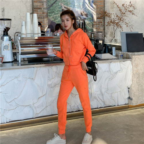Damen sportliches Komplett-Set mit lässiger Kapuzenjacke und bequemen Jogginghosen Drune