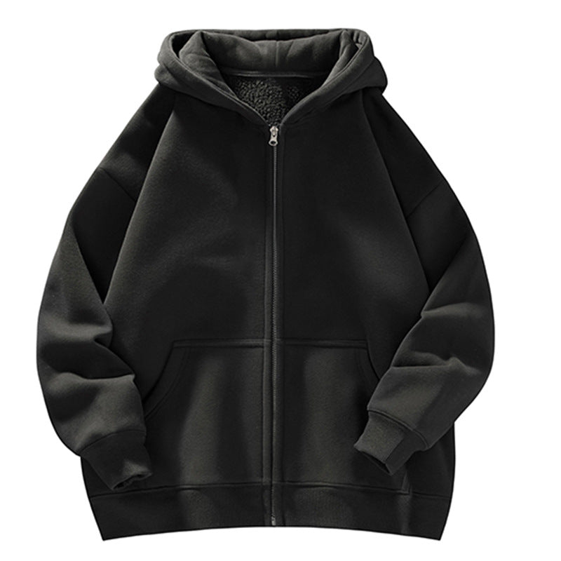 Unisex Oversize-Kapuzenjacke mit durchgehendem Reißverschluss, Teddyfutter und Känguru-Taschen Drune