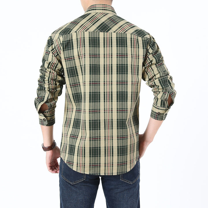Herren Kariertes Baumwoll‑Overshirt mit Brustpattentaschen Drune