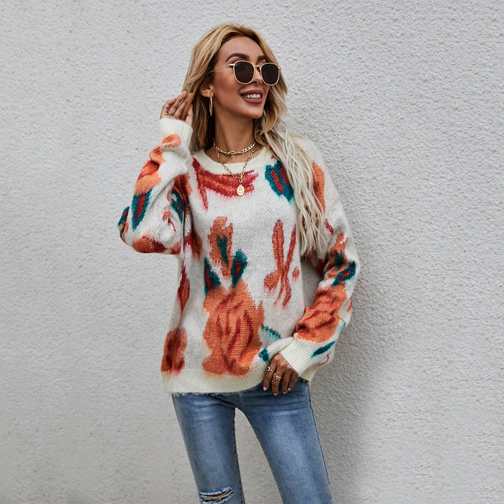 Damen modischer Pullover mit floralem Strickmuster Drune