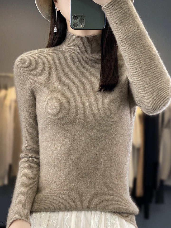 Damen Schlanker Feinstrick-Mockneckpullover aus feinem Angora‑Mix Drune