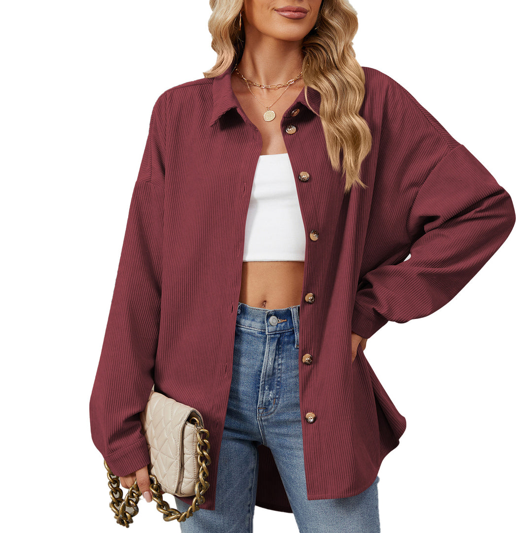Damen Oversized Cordhemdjacke mit Druckknöpfen Drune