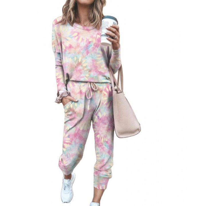 Damen Lässiger Tie-Dye Lounge-Jumpsuit mit Kordelzug und Eingrifftaschen Drune
