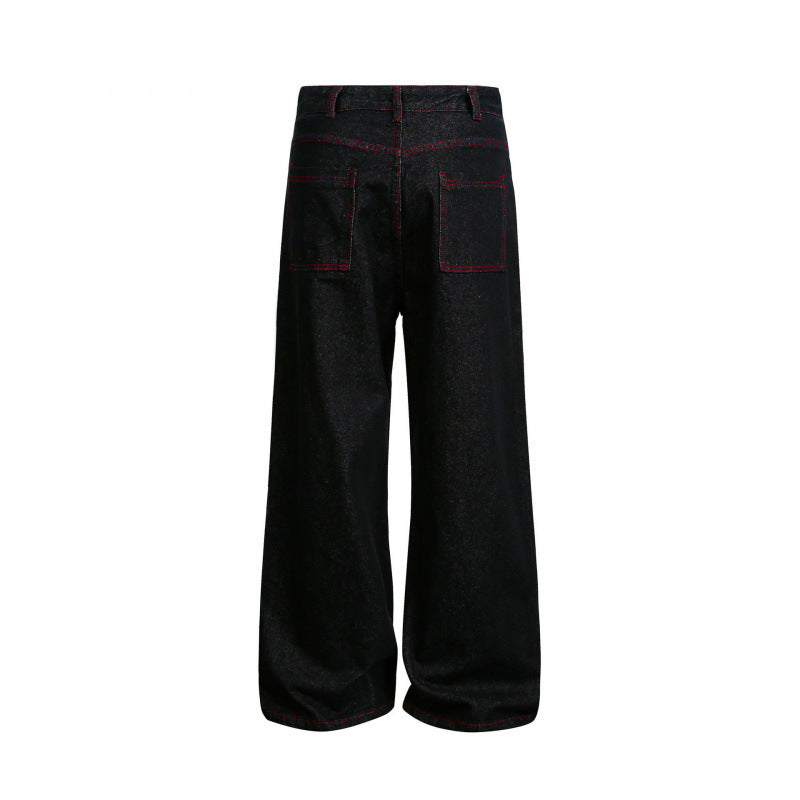 Damen Weite High‑Waist Denim‑Hose im Utility‑Look mit Kontrastnähten Drune