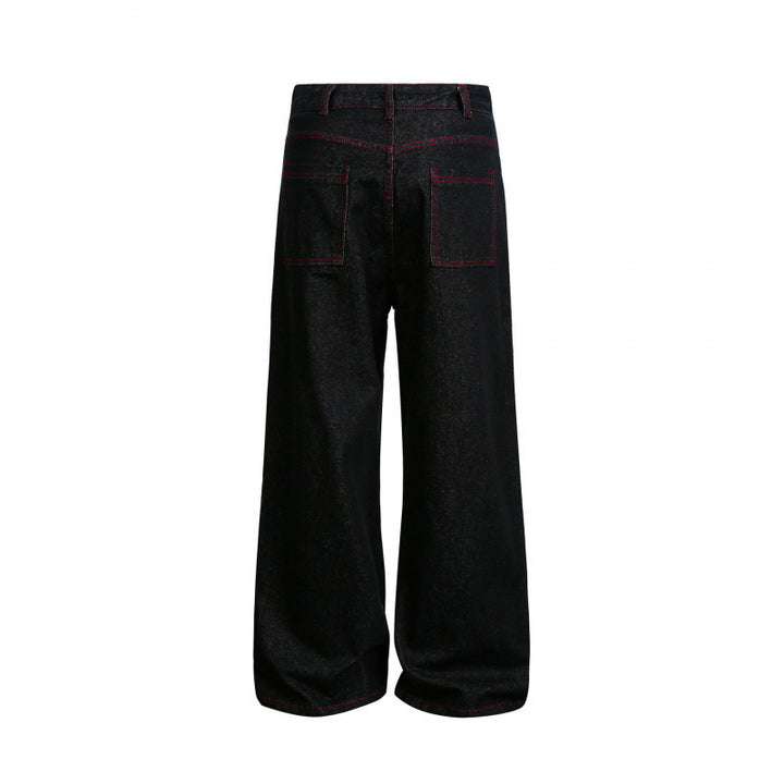 Damen Weite High‑Waist Denim‑Hose im Utility‑Look mit Kontrastnähten Drune