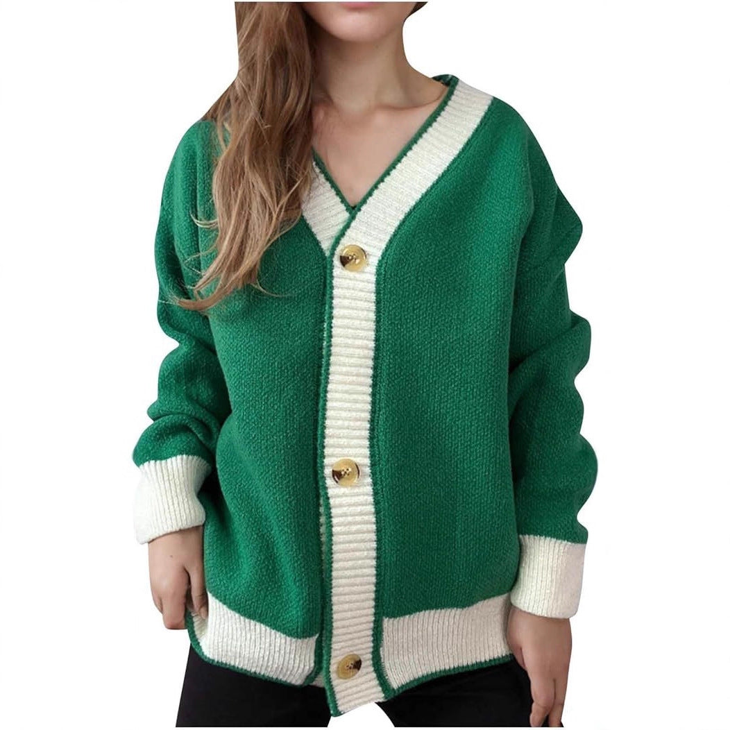 Damen lässige Strickjacke mit kontrastierenden Bündchen und dezenter Knopfleiste Drune
