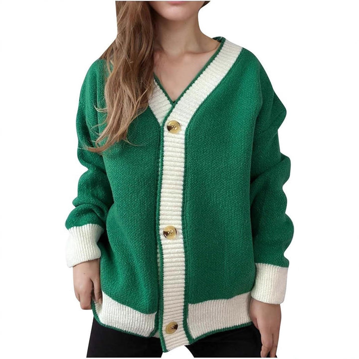 Damen lässige Strickjacke mit kontrastierenden Bündchen und dezenter Knopfleiste Drune