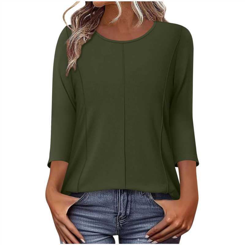Damen nan lässiges Shirt mit dreiviertelärmeln und dekorativer Mittelnaht Drune