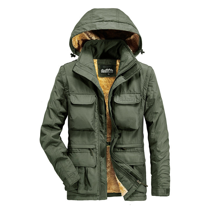 Herren Thermisch Gefütterte Fieldjacke mit Kapuze und Kunstfell-Innenfutter Drune