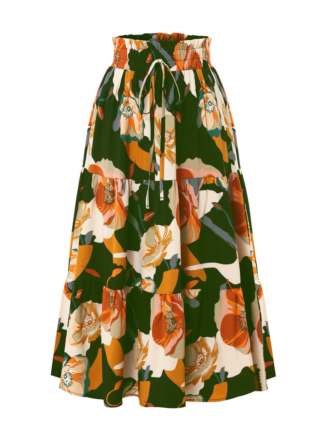 Damen Maxirock mit voluminösen Rüschen und floralem Print Drune