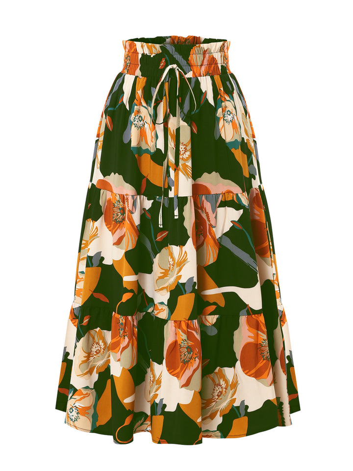 Damen Maxirock mit voluminösen Rüschen und floralem Print Drune