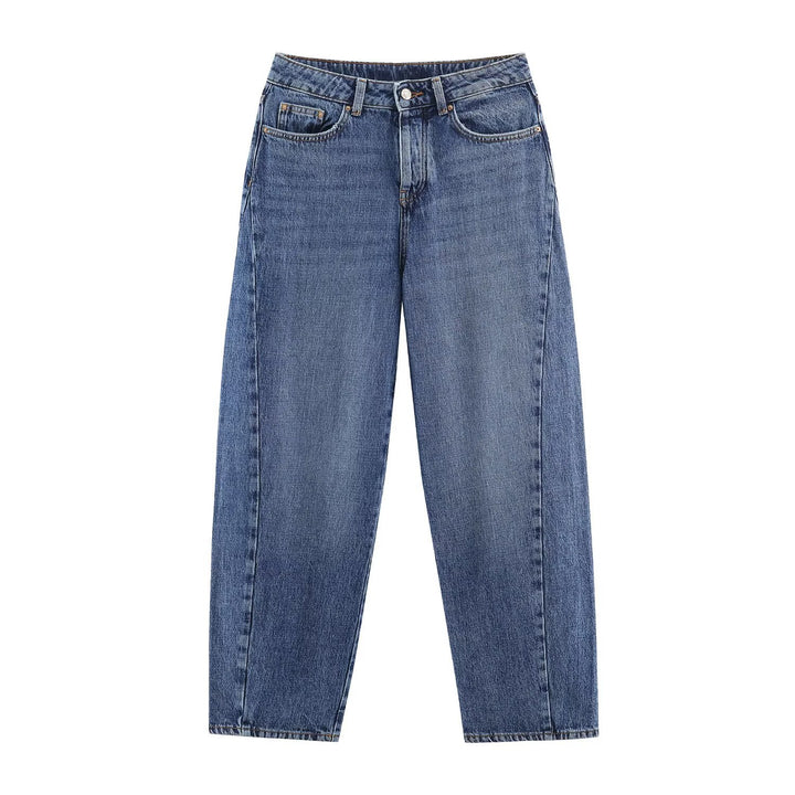 Damen Hochtaillierte weite Jeans mit geradem Bein und Cropped-Länge Drune
