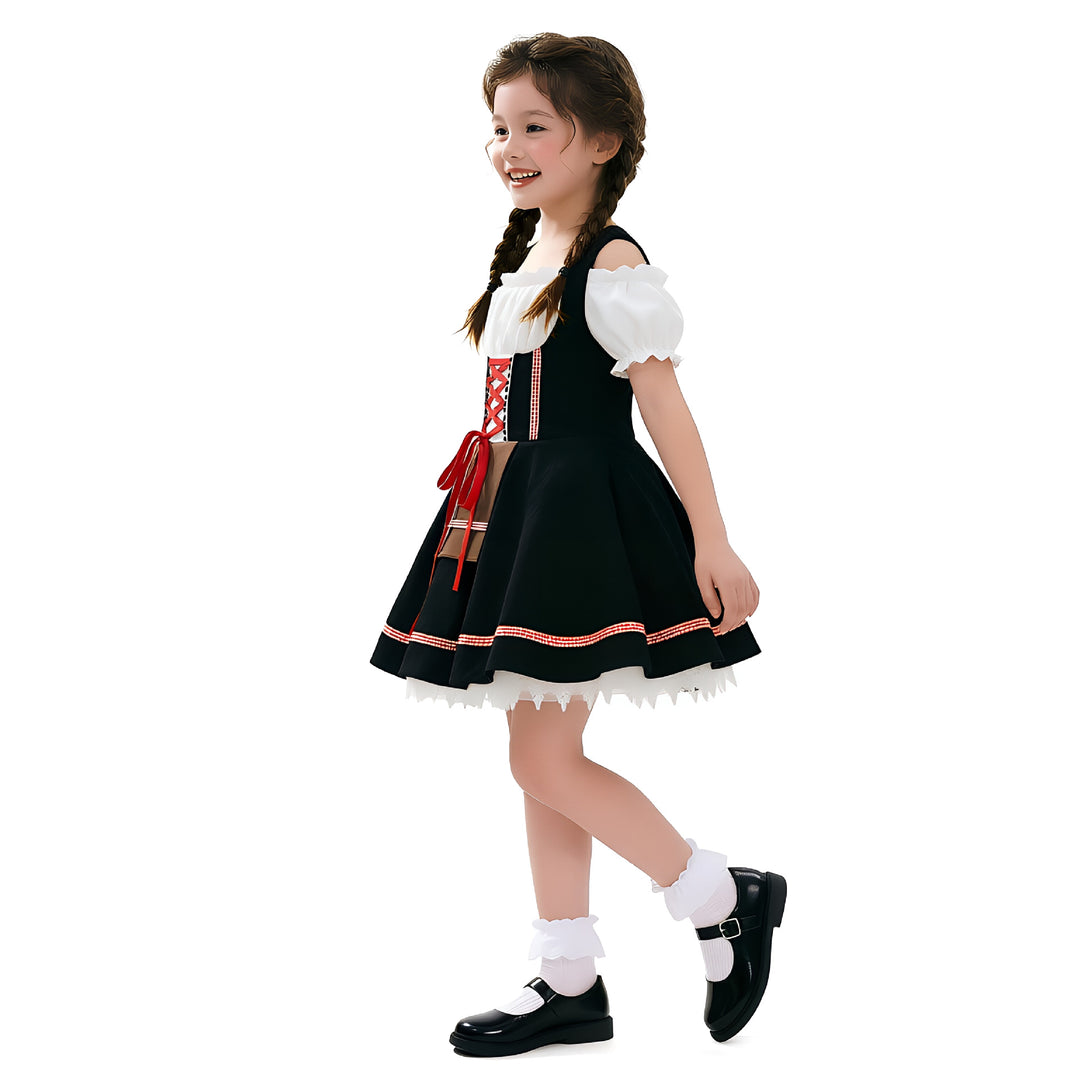Damen nan traditionelles Dirndlkleid für Mädchen mit geschnürtem Mieder und dekorativer Schürze Drune