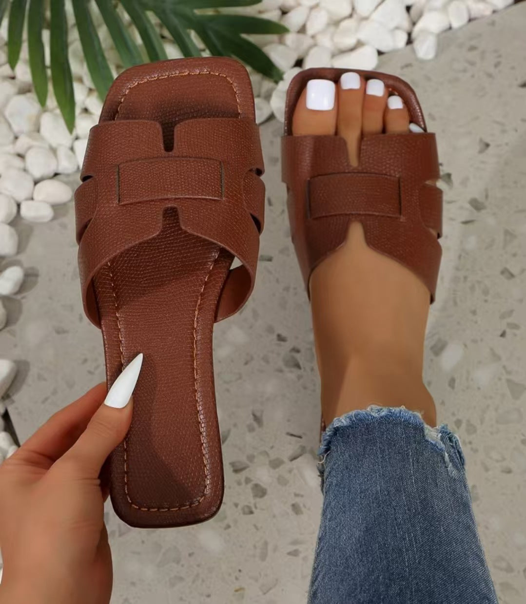 Damen Komfortable Slidesandalen mit modischem Riemen-Design Drune