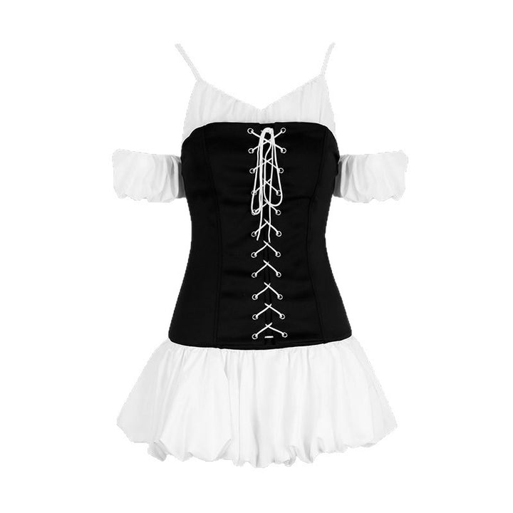 Damen Rüschenkleid mit Schnürung und abnehmbaren Trägern Drune