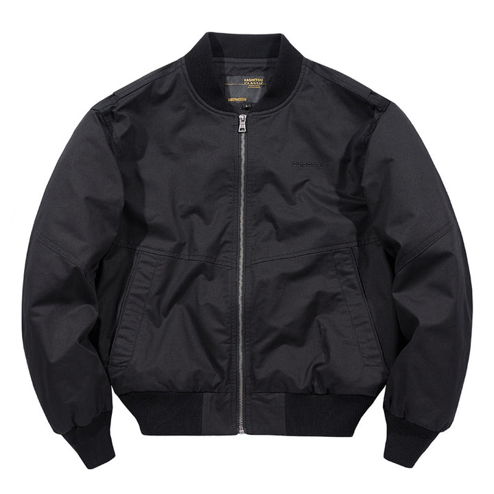 Men's  water-resistant commuter bomber jacket with metal front zip ribbed trims and angled welt pockets Drune