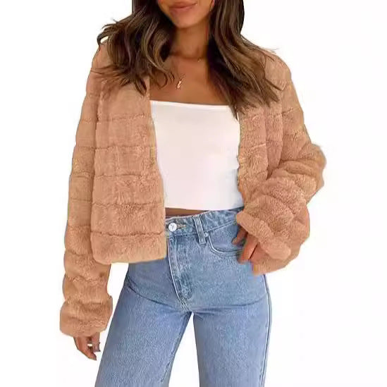 Damen Kuschelige Kurzjacke mit strukturiertem Design und weichem Innenfutter Drune