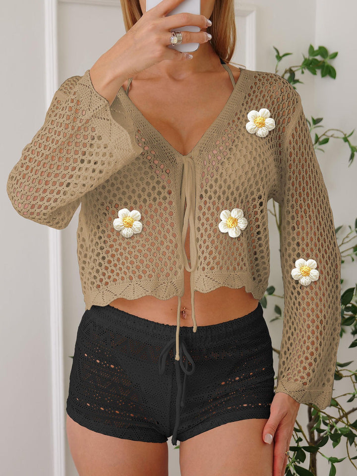 Damen leichte Häkeljacke mit floralem Detail Drune
