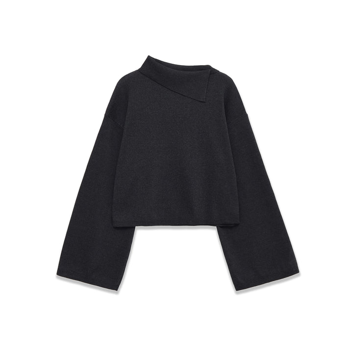 Damen nan oversized kurz geschnittener Pullover mit asymmetrischem Stehkragen und weitem Kimonoärmeln Drune