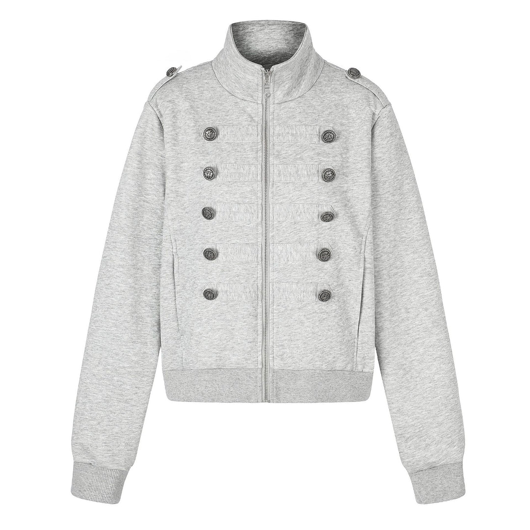 Damen Kurze Sweatjacke im Military-Stil mit Stehkragen Drune