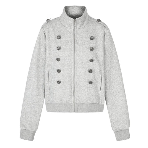 Damen Kurze Sweatjacke im Military-Stil mit Stehkragen Drune