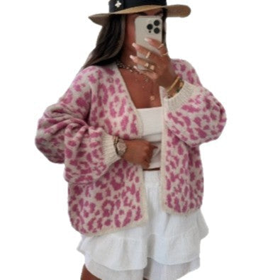 Damen lässige Strickjacke im Leopardenmuster Drune