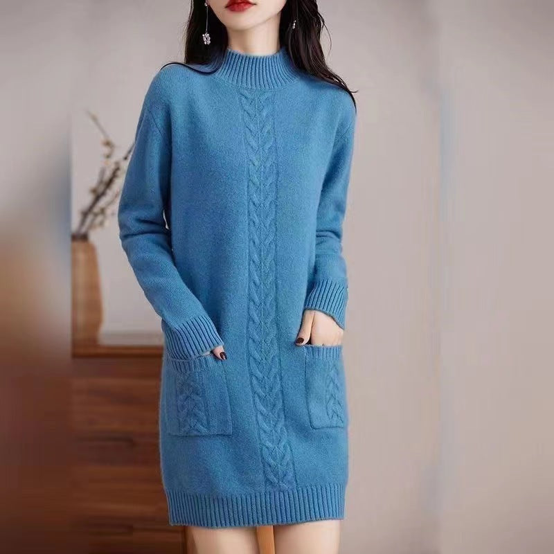 Damen Strickkleid mit praktischem Taschen-Design und elegantem Zopfmuster Drune