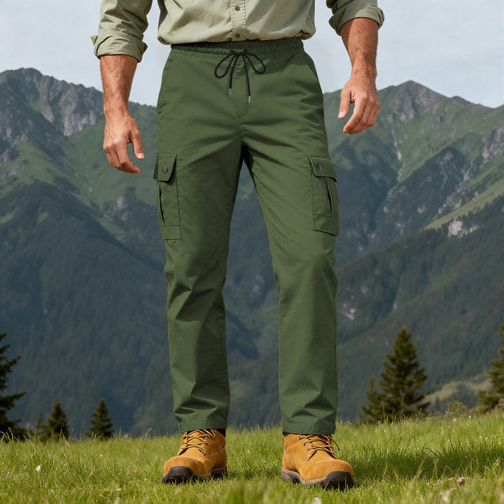 Herren nan robuste Freizeit-Cargohose mit elastischem Bund Tunnelzug und Mehrfachtaschen Drune