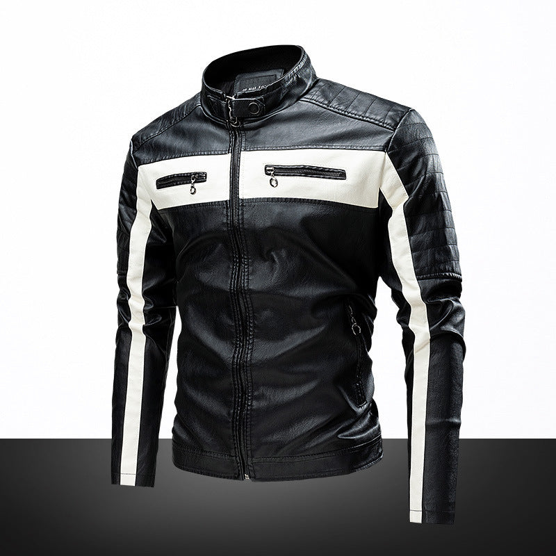Herren Slim-Fit Bikerjacke im Retro‑Racing‑Look mit Stehkragen und gesteppter Schulterpartie Drune
