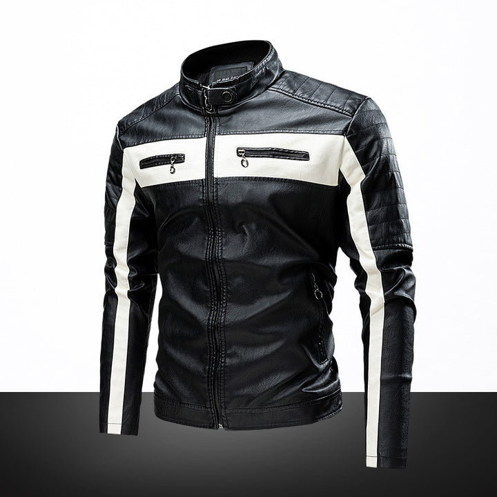 Herren Slim-Fit Bikerjacke im Retro‑Racing‑Look mit Stehkragen und gesteppter Schulterpartie Drune