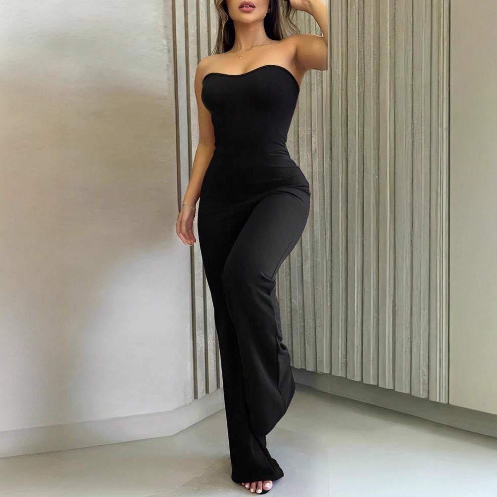 Damen Figurschmeichelnder Jumpsuit mit elegantem Bandeau-Ausschnitt und weitem Bein Drune