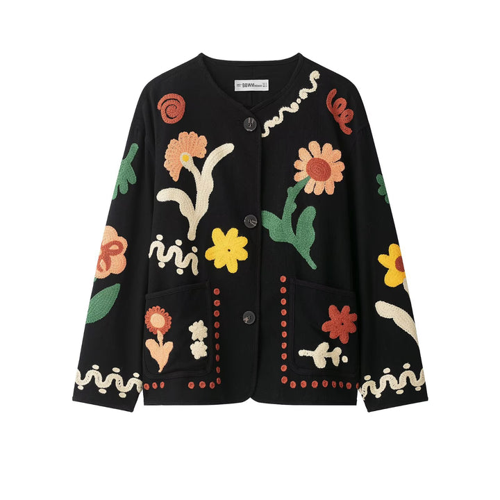 Damen Oversize Sweatshirt mit floraler Chenille‑Stickerei Drune
