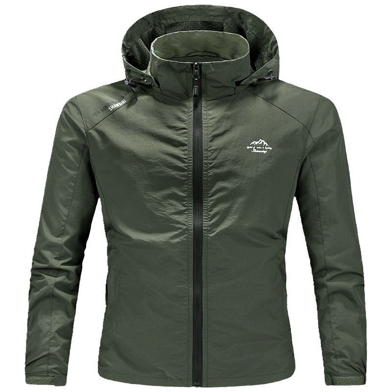 Herren Ultraleichte packbare Outdoorjacke mit hohem Kragen, Kapuze und atmungsaktivem Meshfutter Drune