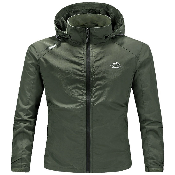 Herren Ultraleichte packbare Outdoorjacke mit hohem Kragen, Kapuze und atmungsaktivem Meshfutter Drune