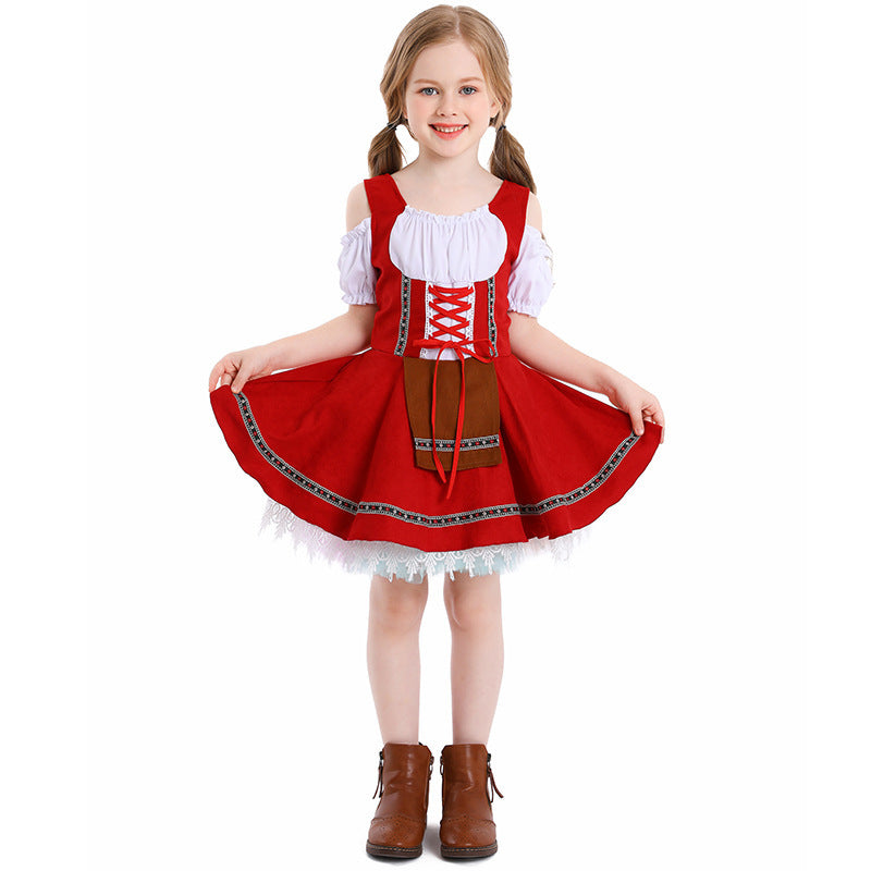 Damen nan traditionelles Kinderdirndl mit Schnürmieder, Spitzenunterrock und dekorativer Schürze Drune