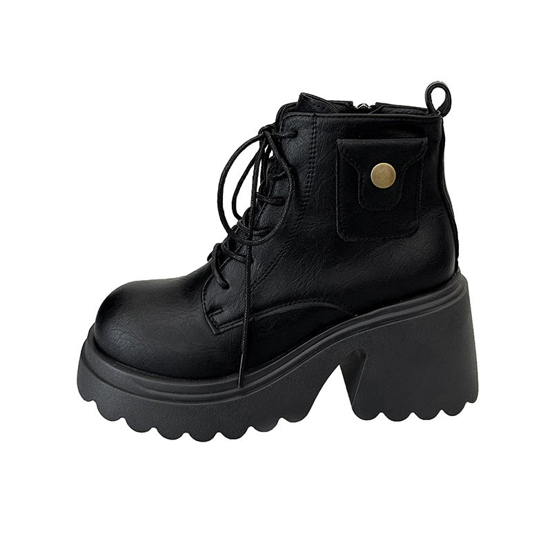 Damen Chunky Stiefel mit hohem Absatz und seitlichem Reißverschluss Drune